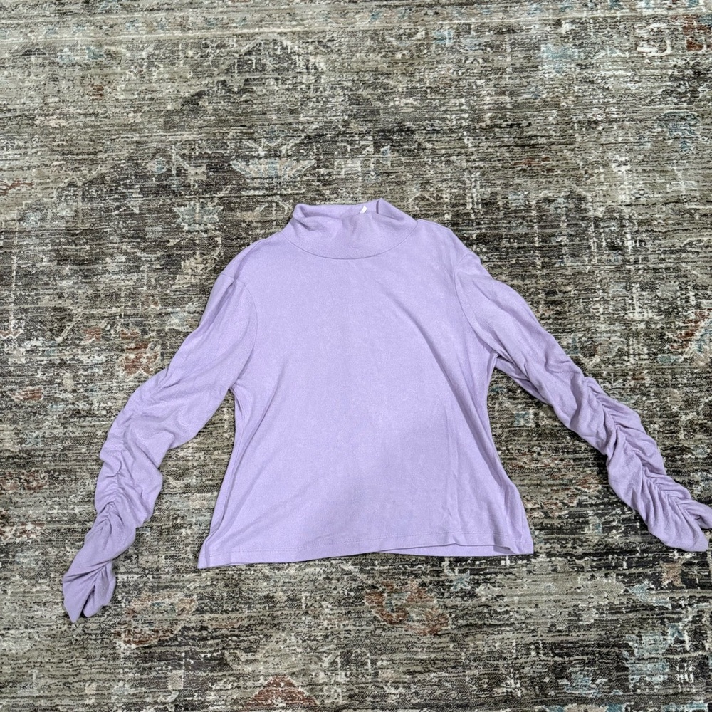Anthropologie Lilac Ruched Sleeve Long Sleeve Top